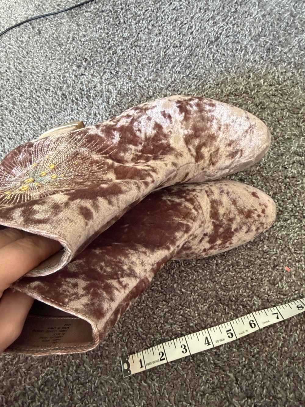 Crushed Velvet Embellished Ankle Boots in Blush/Brown/Mauve size 10 - Picture 6 of 12